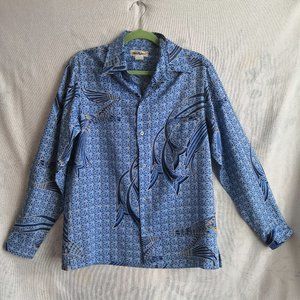 Tori Richard Shirt Hawaiian Polyester Disco Bird Feathers L/S vtg 70s Mens M